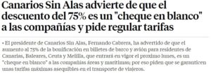 Canarios Sin Alas advierte de que el descuento del 75% es un cheque en blanco, 75% de Descuento para Residente, Los Canarios seguimos sin Alas