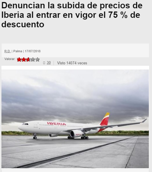 Denuncian la subida de precios de Iberia al entrar en vigor el 75 % de descuento, 75% de Descuento para Residente, Los Canarios seguimos sin Alas